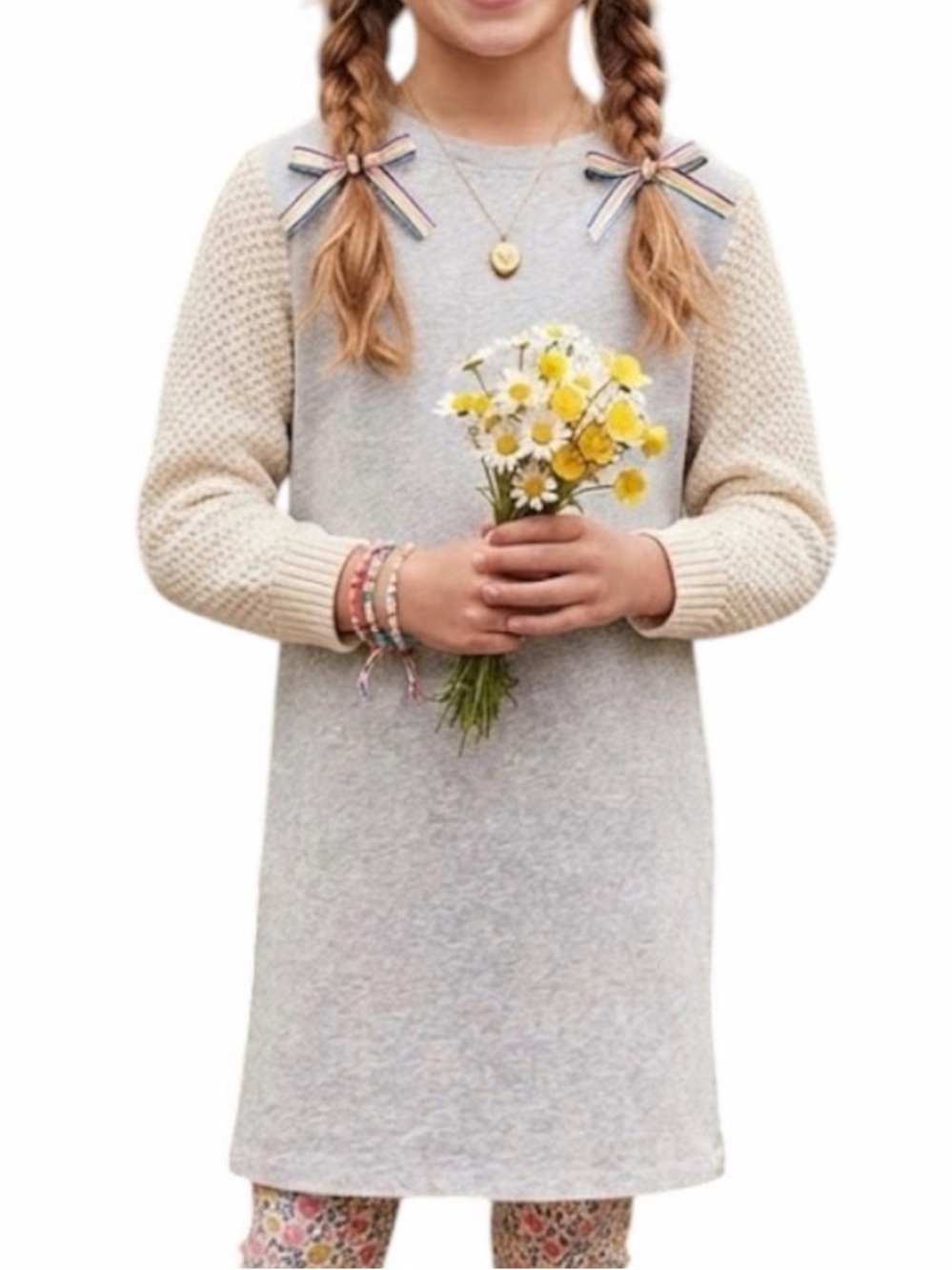 GYMBOREE Preppy Woven Jogger Dress Waffle Knit Long Sleeves Grey Girls 10-12Y